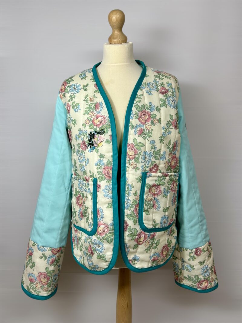 Veste réversible turquoise et fleurs Naray