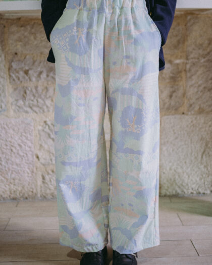 pantalon large upcyclé avec un drap fait en France